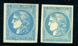 20 C. blau Typen II bzw. III, 2 ungebr. werte ohne Gummi, ...