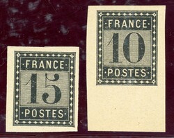 ca. 1876, 2 Essays der Nationaldruckerei in schwarz a. weissem Papier ...