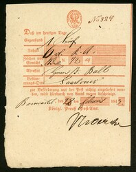 Berncastel, hs. 1843 a. Kab-Postschein für einen Wertbrief nach ...