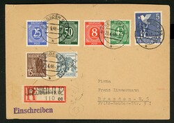 14 Dresden, 12 Pfg. in 10fach MiF mit u.a. 42 Pfg. Ziffer und 5 Mk. ...