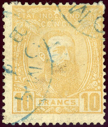 10 Fr. braunorange, sauber gest. mit blauem K1, sign. Brun ...