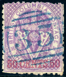 50 C. a. 3 P. mit zentr. blauem Stempel 35 , übliche unregelmäßige ...