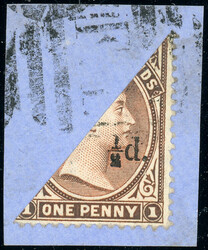 1/2 p. a. diagonal halbierter re. unterer Hälfte der 1 P. lilabraun ...