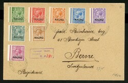 8 Werte, alle vom linken Rand, auf R-Brief Pleasant Island 1919 über ...