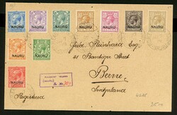 10 Werte a. R-Brief 1919 von Pleasant Island über Sydney nach Bern