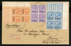 3mal Viererblock, davon 2 mit Leerfeldern auf R-Brief ab Pleasant ...