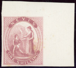 Probedruck 1 Sh. rot auf Kartonpapier ohne Gummi, rechte obere ...