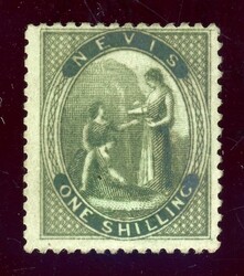 1 Sh. grün a. grauem Papier, tadellos ungebr. (Katalogwert: 200)