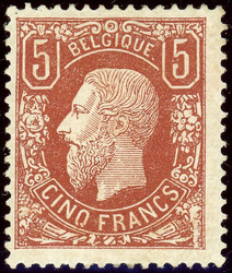 5 Fr. Leopold rotbraun, farbfrisches ungebr. Kab-Stück mit ...