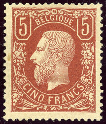 5 Fr. Leopold rotbraun, tadellos ungebr. mit FA Michaux, wzg. Falzspur