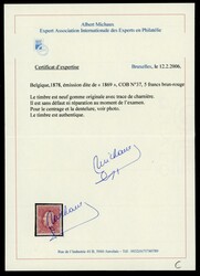 5 Fr. Leopold rotbraun, tadellos ungebr. mit FA Michaux, wzg. Falzspur