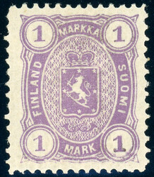 1 Mk. violette, dünnes Papier, gez- L 12 1/2, nahezu postfrisches ...