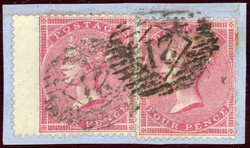 4 Pence Wz. Y a. geblautem Papier, Marke mit Breitrand links und ohne ...