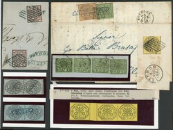 3 Seiten aus alter Sammlung mit Marken, Bfsten. und Belegen, dabei 2 ...