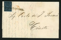 40 C. schw../blau, teils berührt auf Brief mit Datums-L1 nach Triest