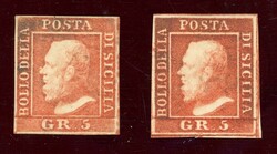 5 Gr. karmin und ziegelrot, 2 vollrd. ungebrauchte Kab-Stücke ...