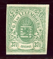 37 1/2 C. grün, voll- bis überrandig ohne Gummi, gering erh. gepr. ...