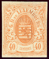 40 C. rotorange, voll- bis breitrd. ungebr. ohne Gummi, etwas erh. ...