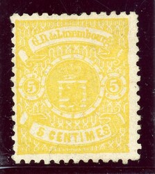 5 C. gelb ungebr. ohne Gummi, etwas unregelm. Zhng