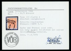 Handpapier, 1 Kr. kadmiumgelb Type III Platte 4, dreifach ...
