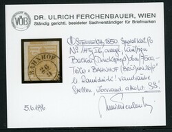 Handpapier, 1 Kr. orange, breitrandiges linkes Randstück mit oben ...