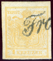 Handpapier, 1 Kr. blaßorange, alls. voll- bis breitrd. Kab-Stück ...