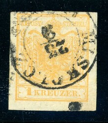 Handpapier 1 Kr. orange T. III mit K2 MIKOSLC, voll- bis breitrd. ...