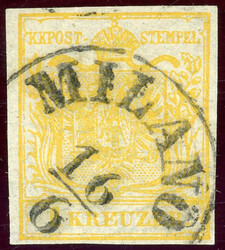 Handpapier, 1 Kr. kadmiumgelb mit zentr. LV-K1 MILANO, voll- bis ...