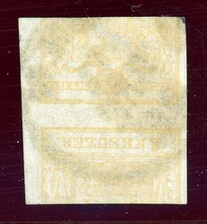 Handpapier, 1 Kr. gelb mit doppelseitigem Druck, breitrd. Kab-Stück ...