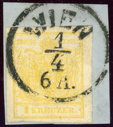 Maschinenpapier, 1 Kr. zitronengelb, breitrd. a. Luxusbfst. mit K1 ...