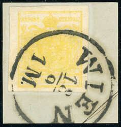 Maschinenpapier 1 Kr. zitronengelb, breitrd. auf Luxusbfst. mit K1 ...