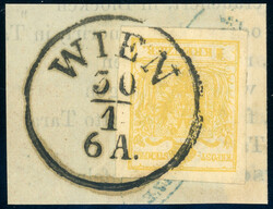 Maschinenpapier, 1 Kr. gelb sehr breitrd. auf Luxusbfst. mit ...