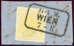 Maschinenpapier, 1 Kr. zitronengelb auf Luxusbfst. mit idealem Ra3 ...