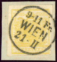 Maschinenpapier, 1 Kr. gelb breitrd. auf Luxusbfst. mit idealem K1 ...