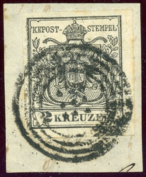 Handpapier, 2 Kr. schwarz, breitrd. auf Luxusbfst. mit stummem ...