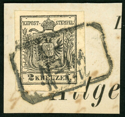 Handpapier, 2 Kr. schwarzgrau, sehr breitrd. a. Luxusbfst. mit Ra2 ...