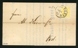 2 Kr., gelb Type II als EF auf Kab-Ortsdrucksache mit Zier-K1 PESTH