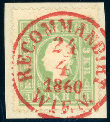 3 Kr. grün auf Luxusbfst. mit idealem roten K1 RECOMMANDIRT WIEN 24 ...