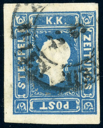 1,05 Kr. dunkelblau, voll- bis breitrd. Kab-Stück mit K2 von WIEN ...