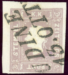 1,05 Kr. dunkellila, voll- bis breitrd. Luxusstück mit L2 UDINE