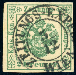 1 Kr. dunkelgrün, breitrd. Luxusstück mit idealem K2 ZEITUNGS-EXPED ...