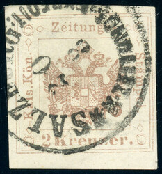 2 Kr. blassbraun, breitrd. Luxusstück vom Unterrand mit K1 SALZBURG ...