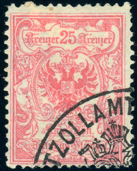 25 Kr. ohne Wz. gez. L 12 1/2 tadellos gest. (Katalogwert: 240)