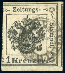 1 Kr. schwarz, links angeschnitten re. überrandig mit Siegelst. von ...