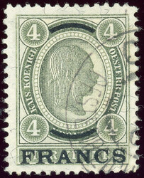 4 Fr. a. 4 Kr. graugrün, Kab-Stück mit sauberem Teilabschlag CANEA ...