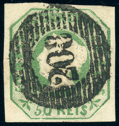 50 Reis grün, allseits voll- bis breitrandiges Luxusstück mit zentr ...