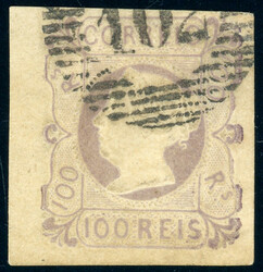 100 Reis lila, voll- bis breitrandiges Kabinettstück mit NS 102, ...