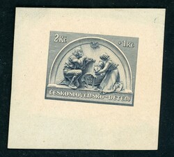 2 Kr. Probedruck in dunkelblau auf dickem Kartonpapier in Blockform