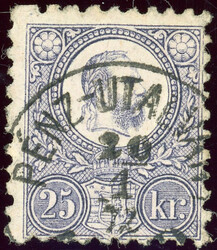 25 Kr. blauviolett mit zentr. K1 PENZ-UTALVANY 10/1 72, Kab
