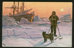 ARKTIS, dek. farbige AK 1918 von der Fram mit St. POLHAVET